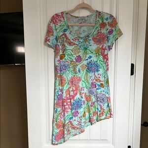 Fresh Produce Coastal Motif Asymmetrical Short Sleeve Resort Top